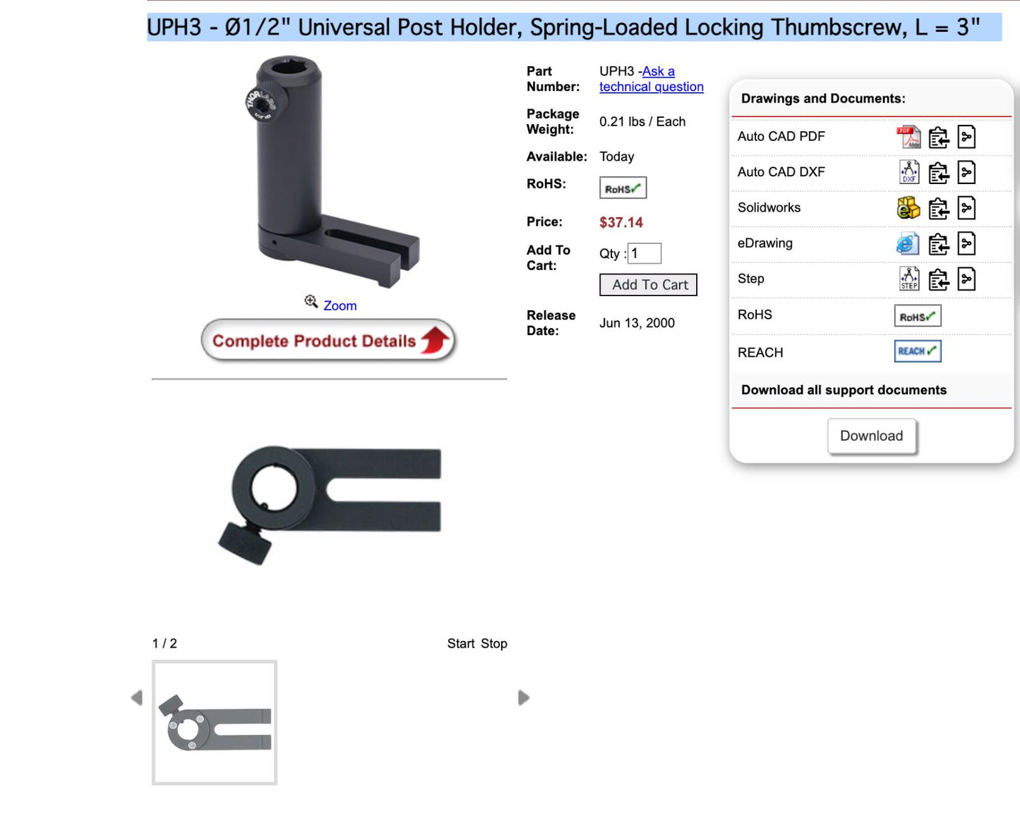 Thorlabs VM1 Kinematic Mount Ø1" Vertical Drive with Post & Filter (Best Offer!)