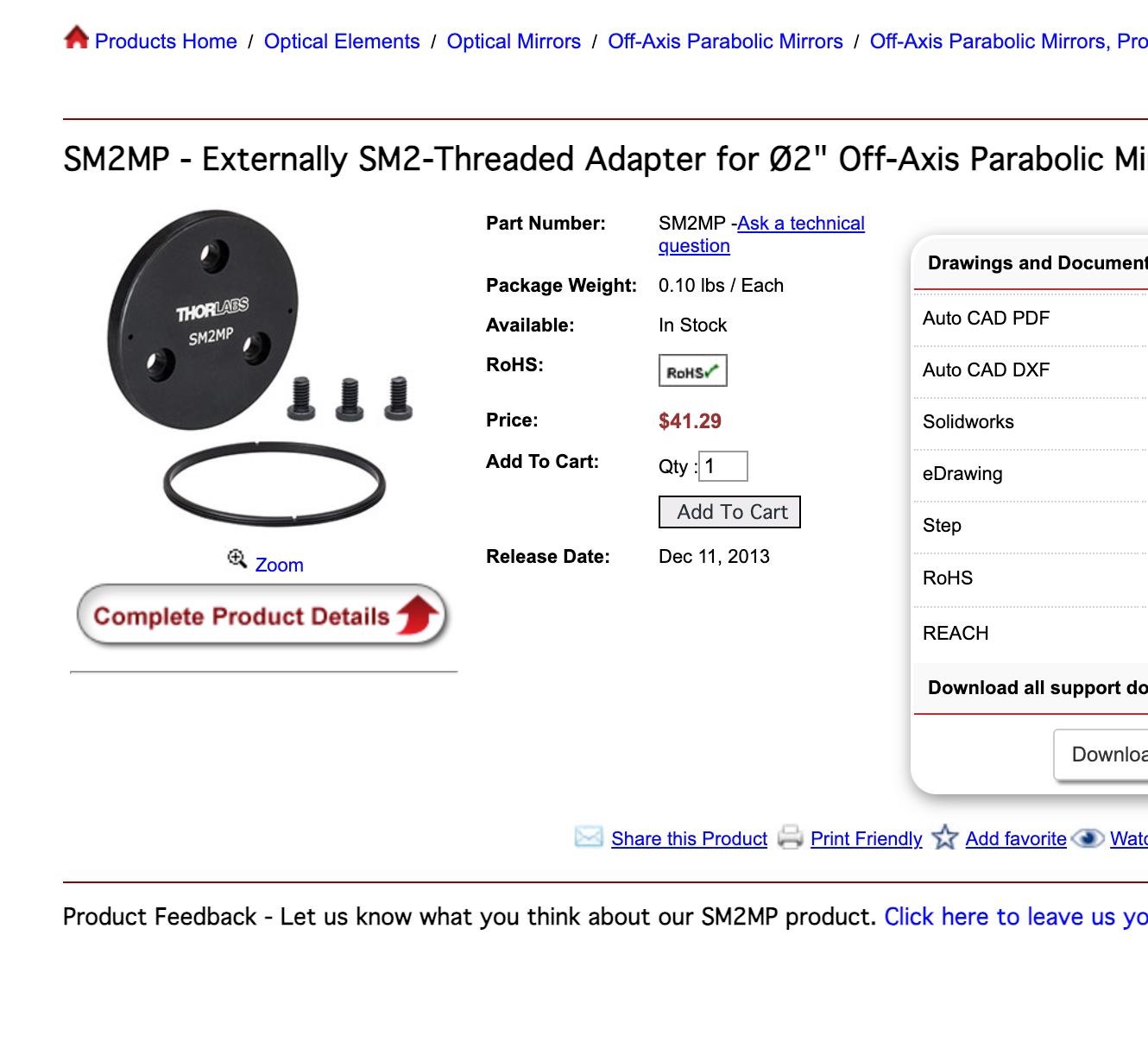 Thorlabs KC2T/M - Locking SM2-Threaded Kinematic Mirror Mount for Ø2" Optics