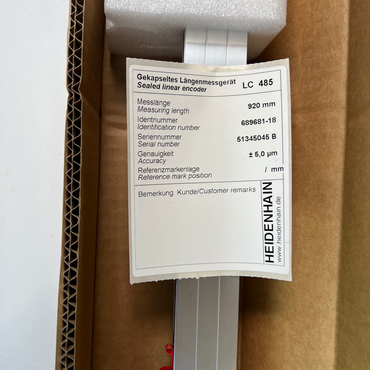 HEIDENHAIN 689681-18 Linear Encoder LC 485 920 mm Sealed New