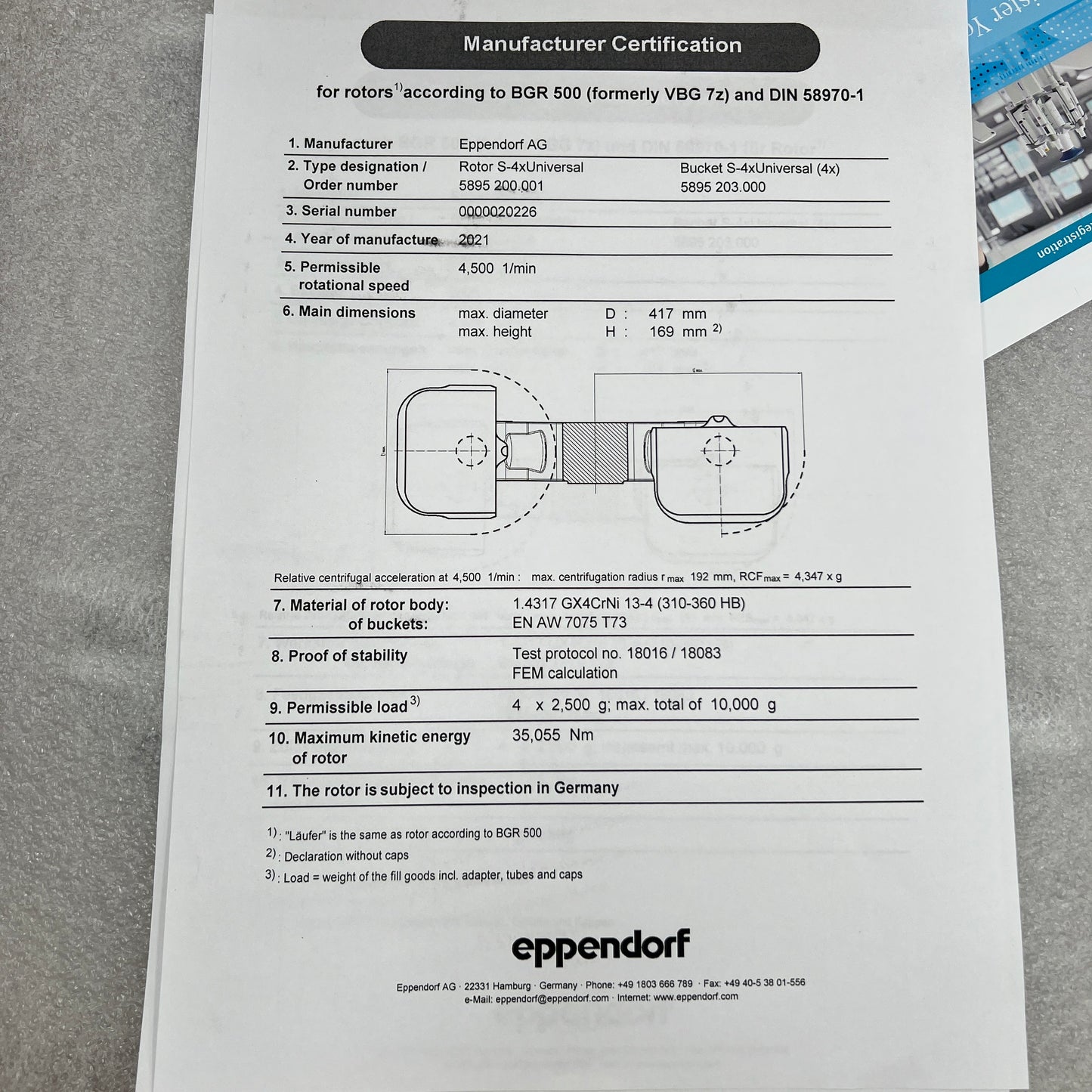 New Eppendorf S-4xUniversal 5910 R - Rotor with Buckets 5895