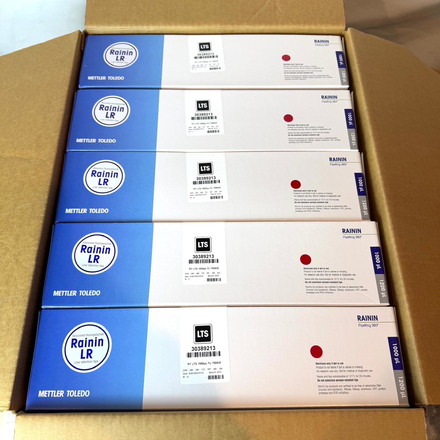 Rainin Mettler Toledo LTS 1000µL F 768A/8 Pipette Tips – 5 Factory Sealed Boxes, 768 Tips Each