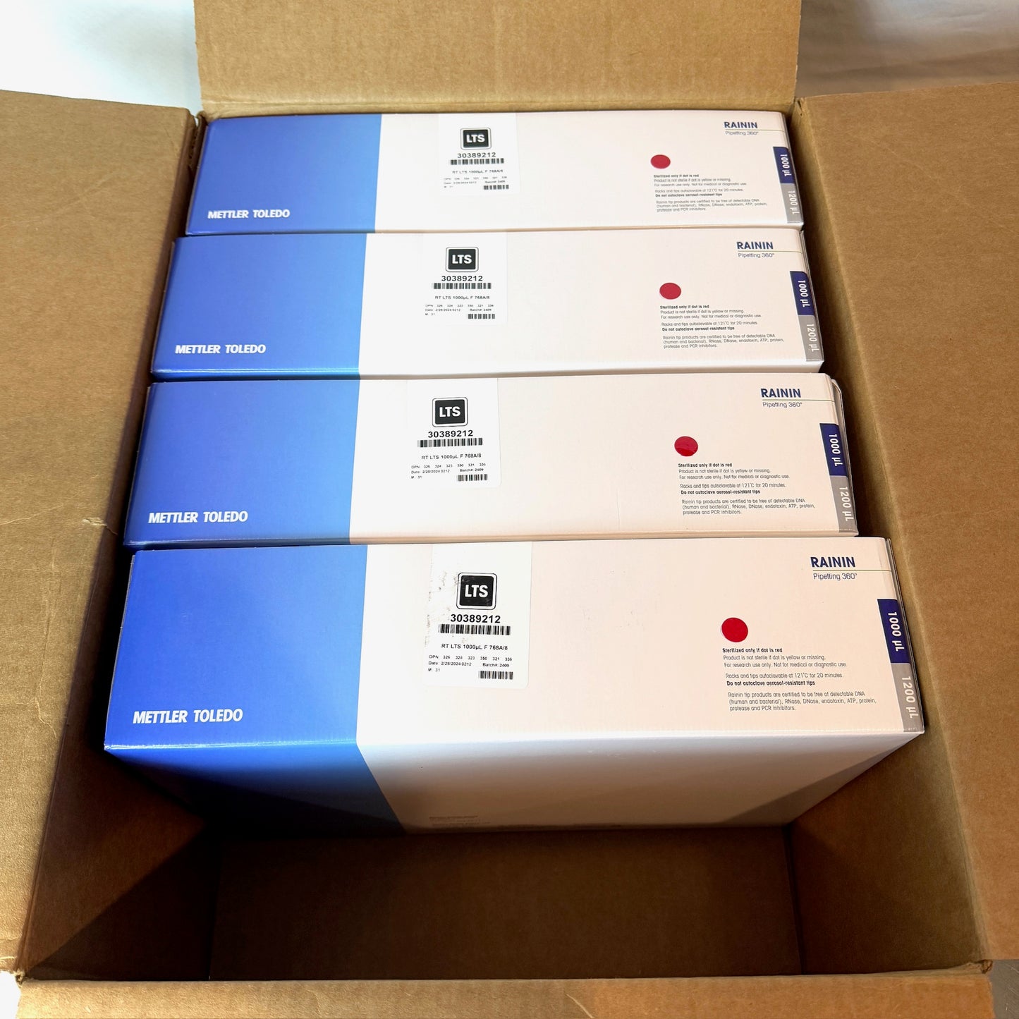 Rainin Mettler Toledo LTS 1000µL F 768A/8 Pipette Tips – 4 Factory Sealed Boxes, 768 Tips Each