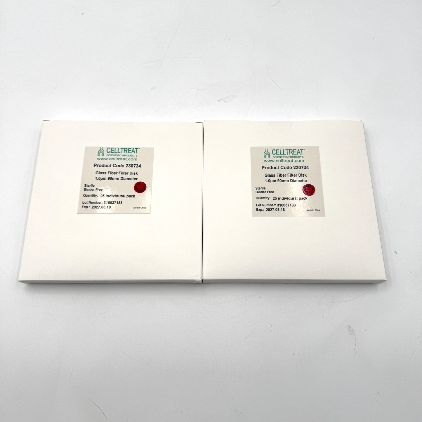 Celltreat Glass Fiber Filter Disks, 1.0µm, 90mm Dia – Lot of 2 Sealed Boxes Exp. 2027-03-18