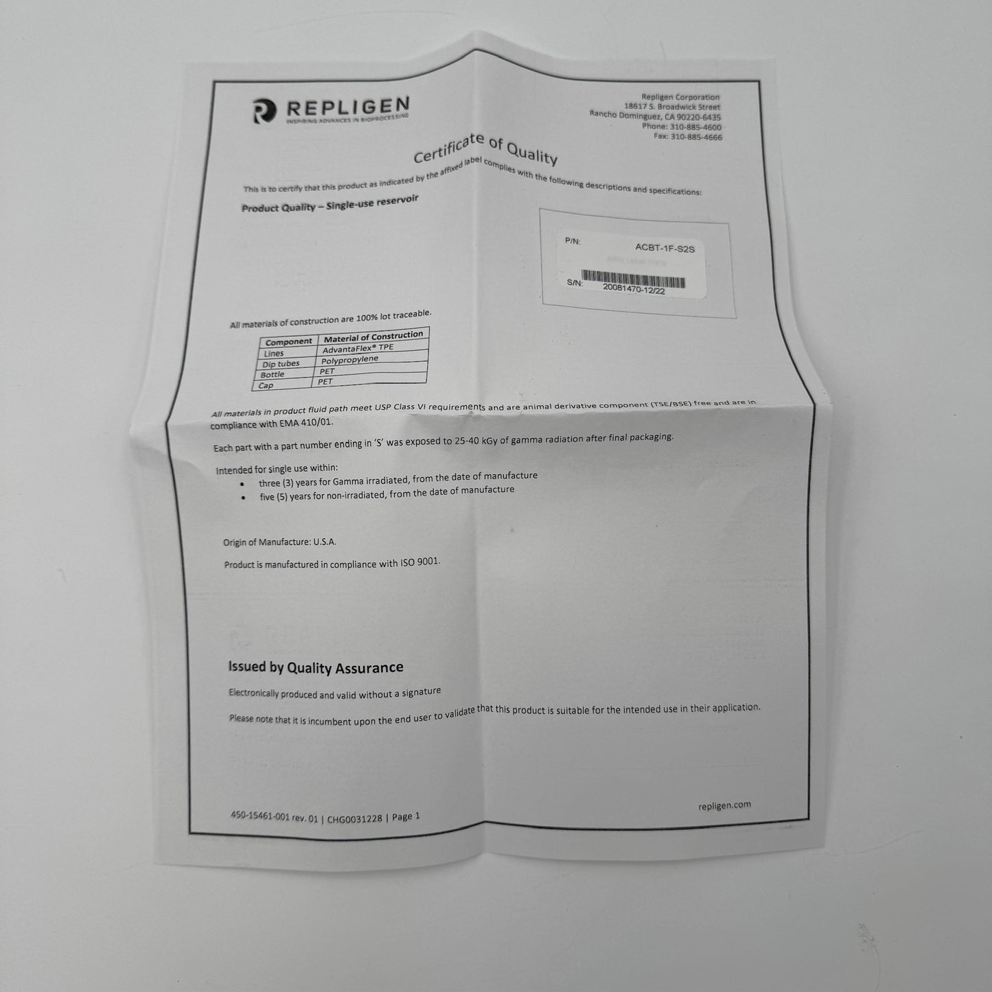 Spectrum Labs 1L 4-Port Flat Bottom Reservoir, Factory Sealed in Package