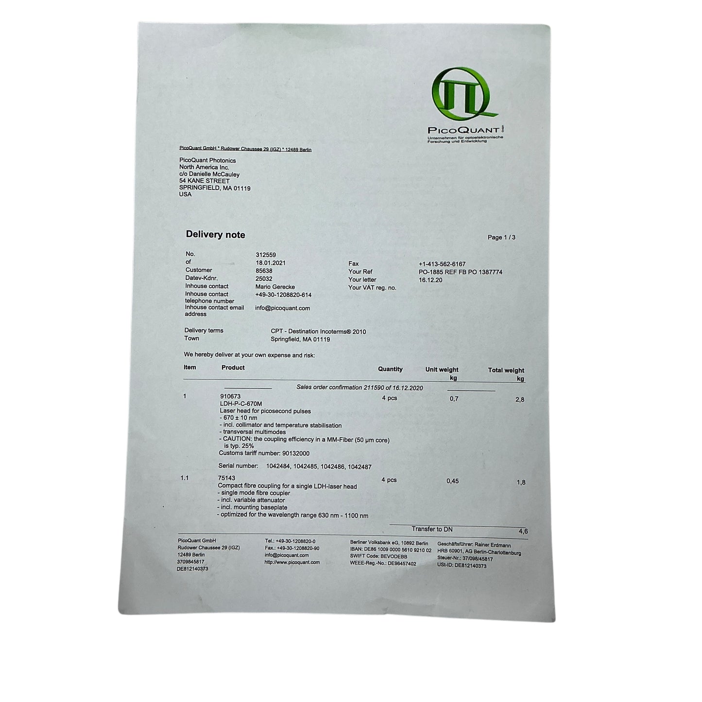 PicoQuant LDH-P-C-670M Laser Head Picosecond Pulses - New Open Box