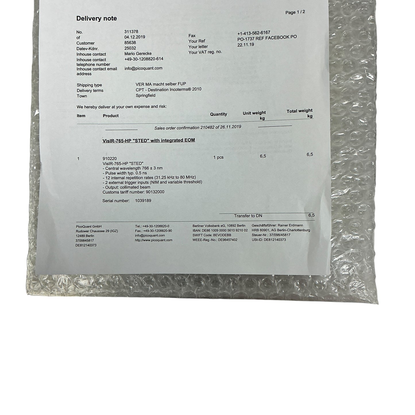 PicoQuant Vis/IR-765-EP VisIR/isUV Laser Platform 910220
