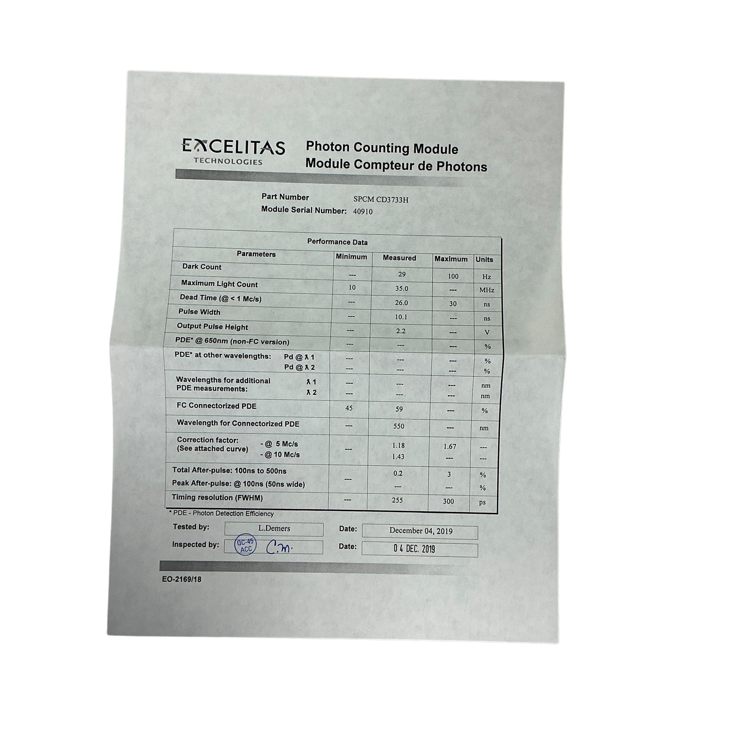 Excelitas SPCM-CD3733 Single Photon Counting Module - New