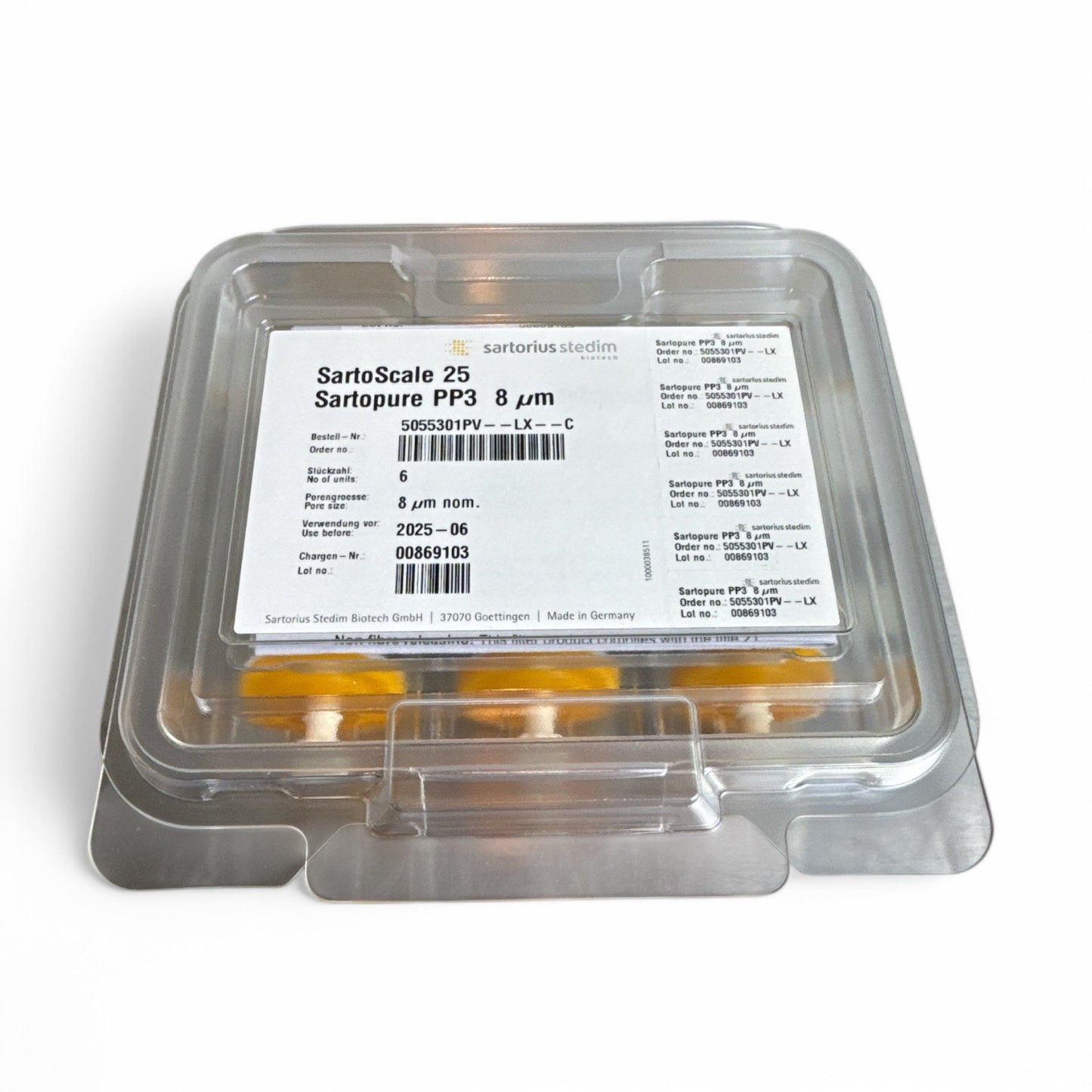 Sartorius Stedim SartoScale 25 Sartopure PP3 8 µm Filters – Box of 6, New Open Box