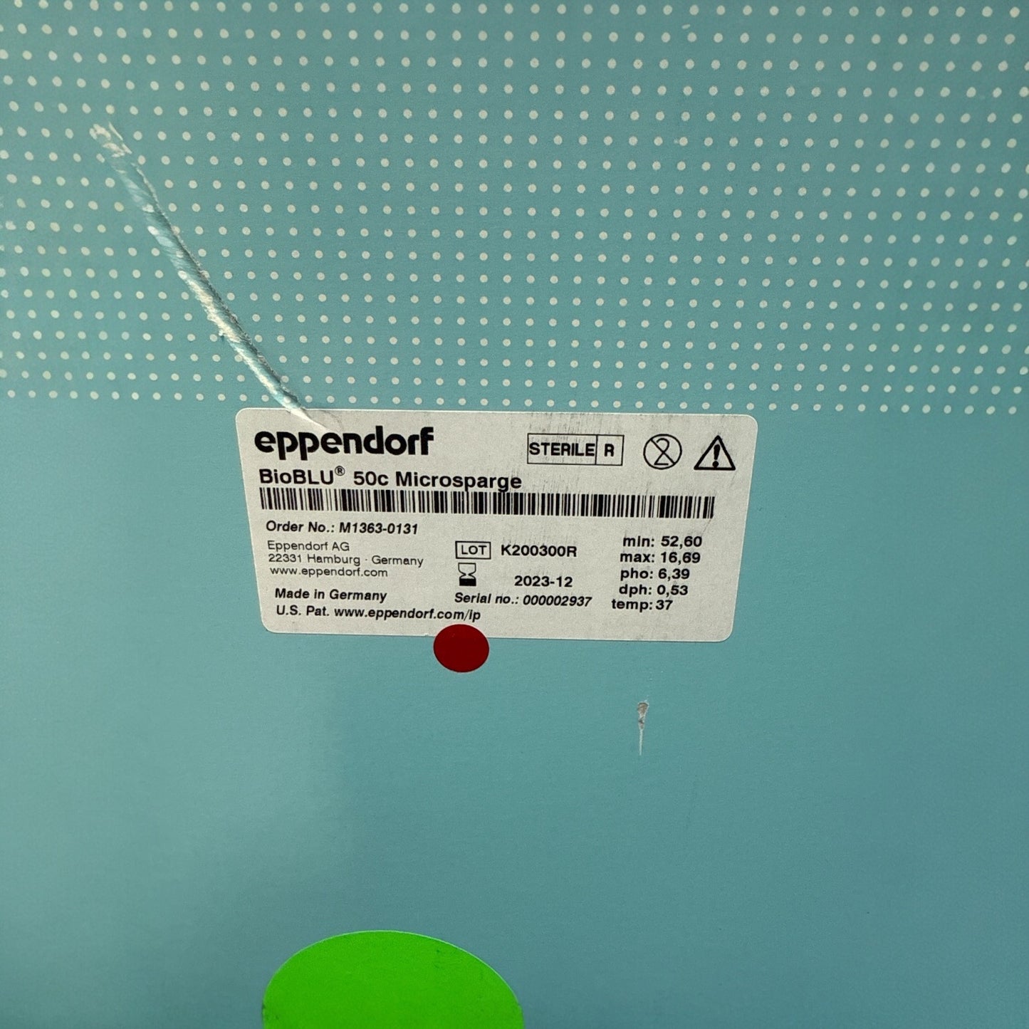 Eppendorf BioBLU 50c Microsparge – Single-Use Bioreactor Vessel