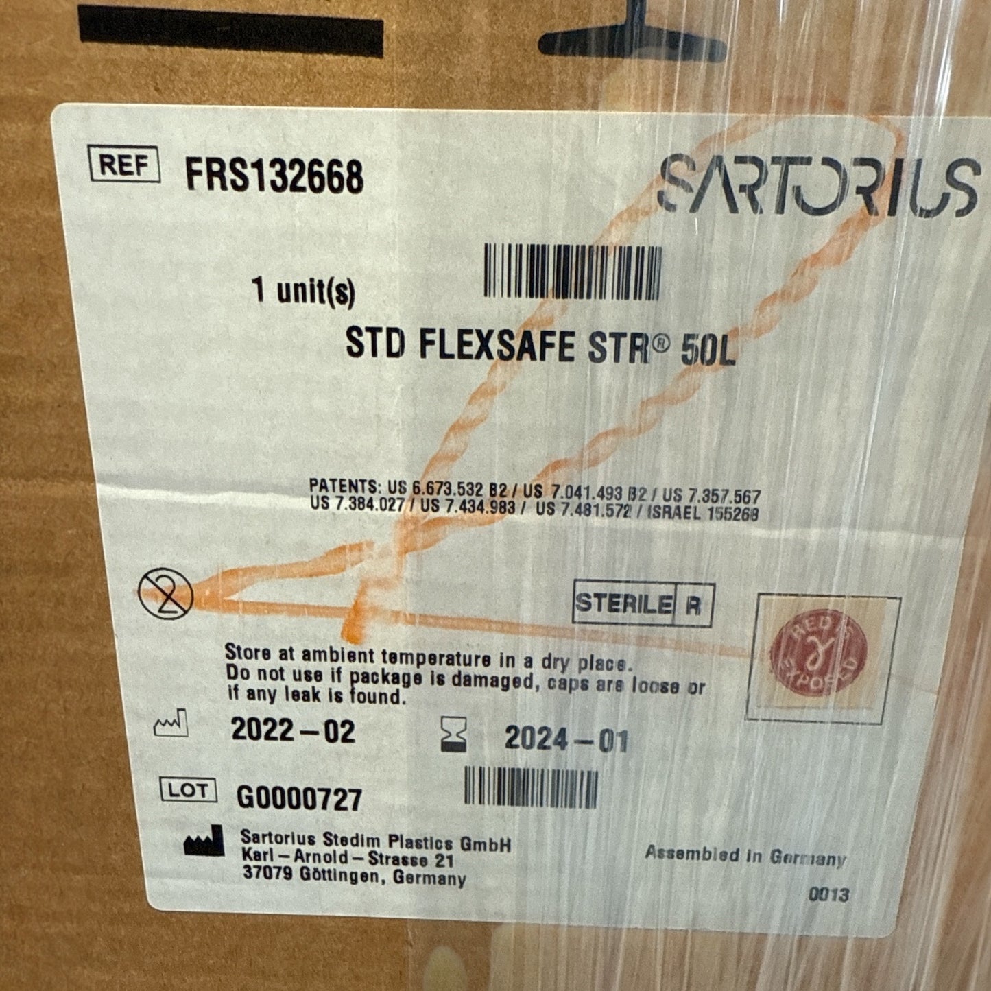 Sartorius Stedim STD Flexsafe STR® 50L Bioreactor Bag – Sterile Single-Use Bioreactor - NIB