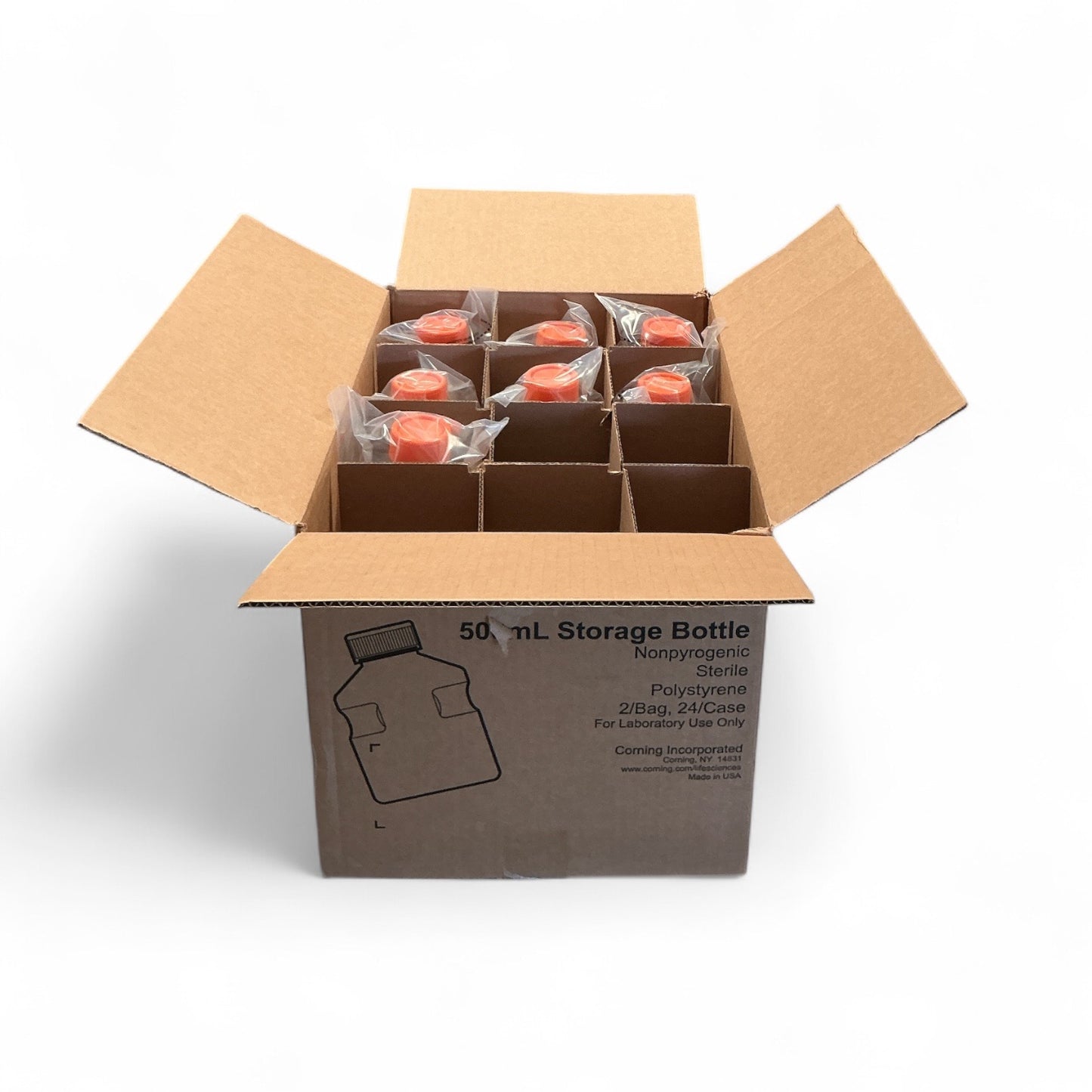 Corning 500mL Storage Bottles | Sterile Polystyrene | 2/Bag, 14 Total Bottles | 430282 | New Open Case