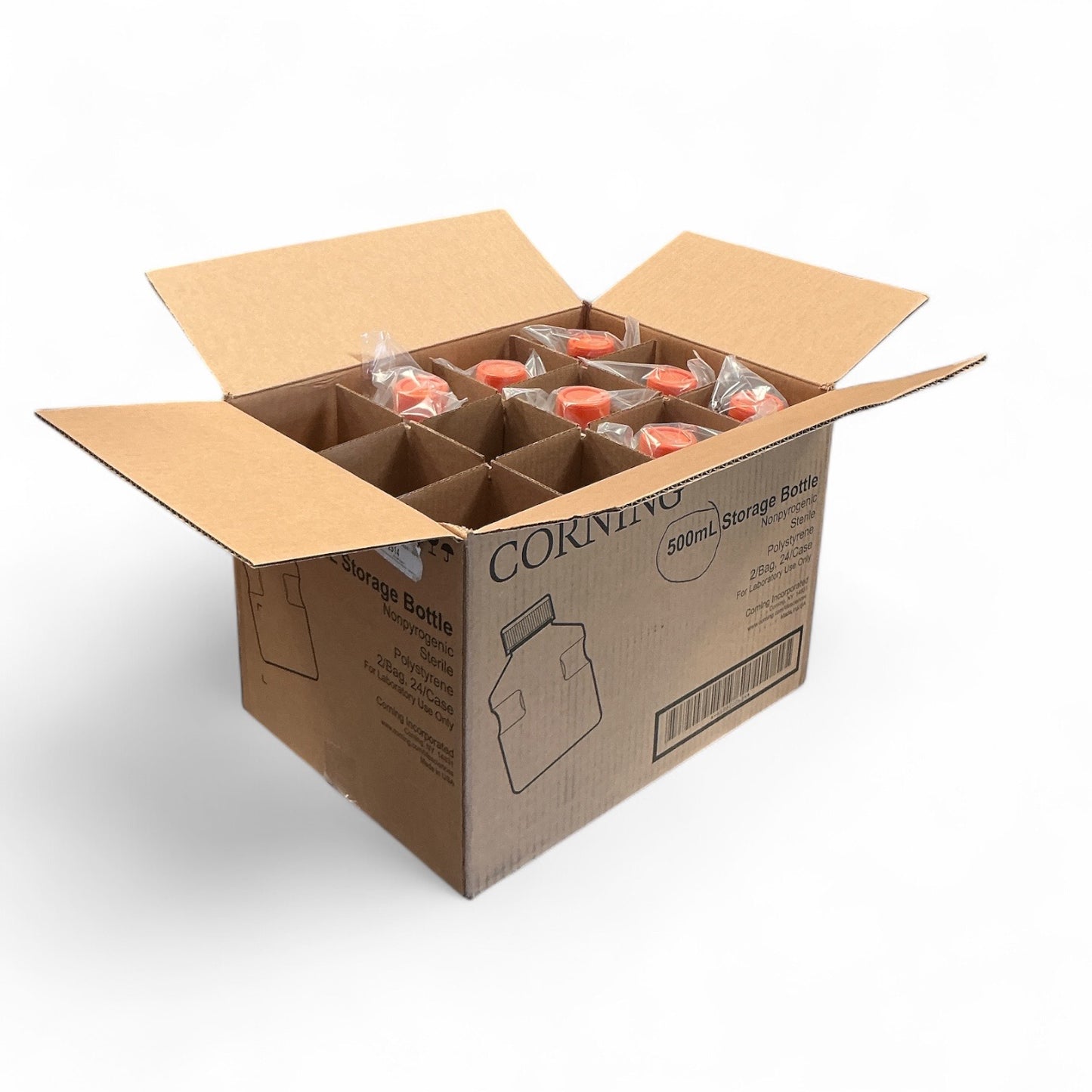 Corning 500mL Storage Bottles | Sterile Polystyrene | 2/Bag, 14 Total Bottles | 430282 | New Open Case