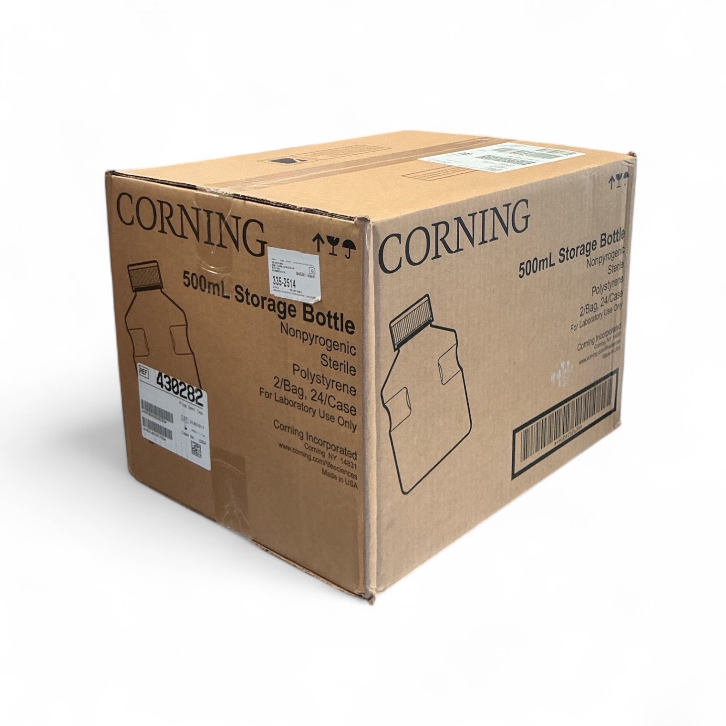 Corning 500mL Storage Bottle 430282 | Sterile | Polystyrene | Full Unopened Box | Lab Use | USA Made