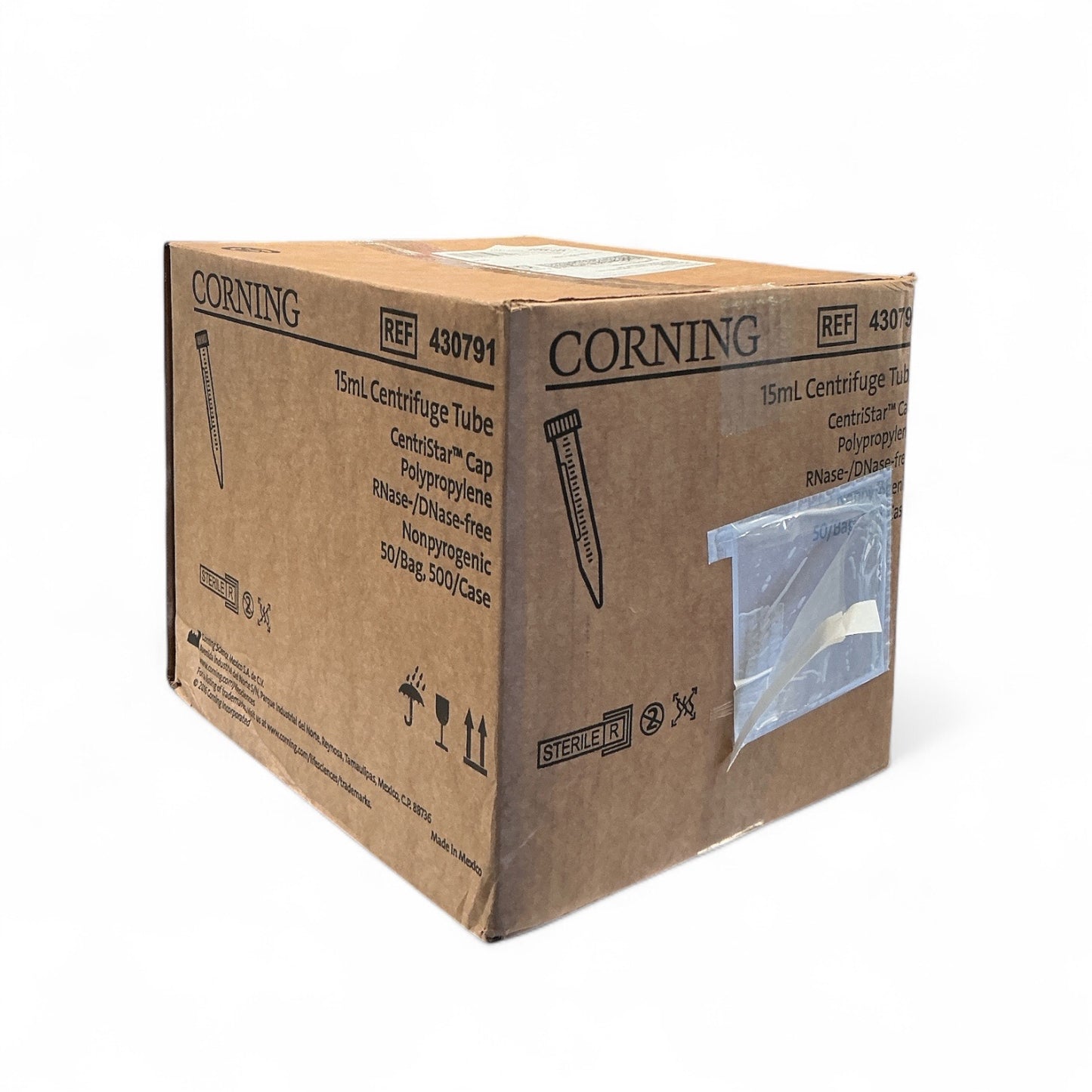 Corning 430791 15mL Centrifuge Tubes | 500/Case | Sterile RNase/DNase-Free | Unopened Full Box