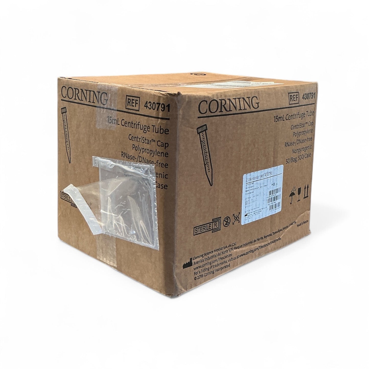 Corning 430791 15mL Centrifuge Tubes | 500/Case | Sterile RNase/DNase-Free | Unopened Full Box