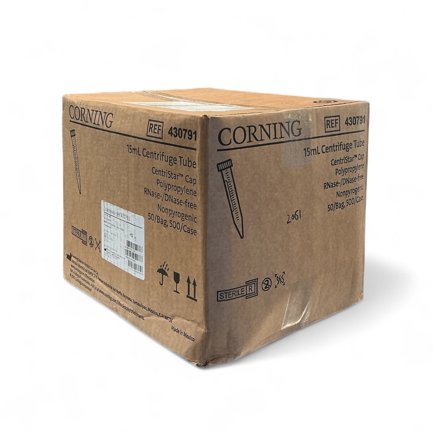 Corning 430791 15mL Centrifuge Tubes | 500/Case | Sterile RNase/DNase-Free | Unopened Full Box