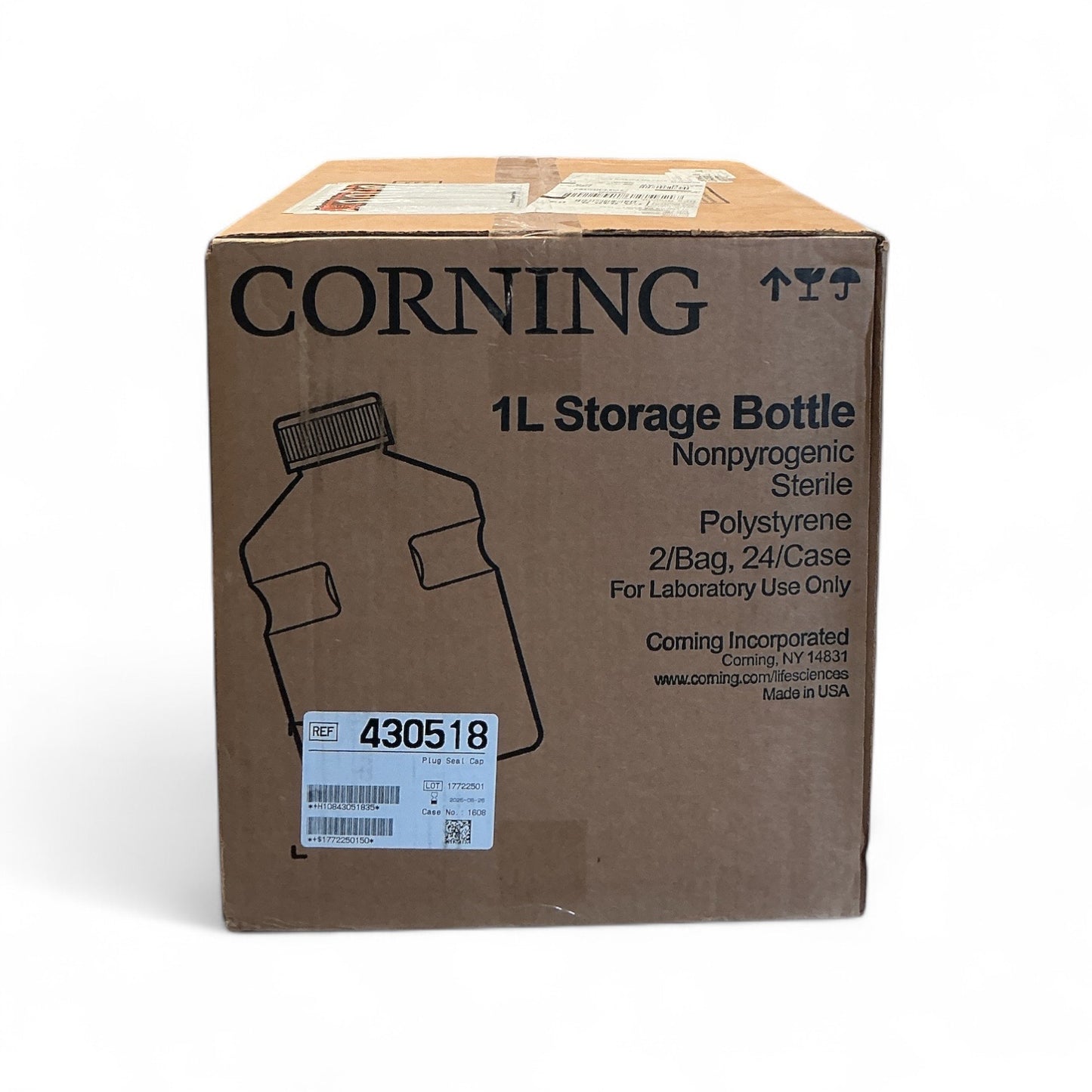 Corning 430518 1L Storage Bottles | 24/Case | Sterile Polystyrene | Unopened Full Box