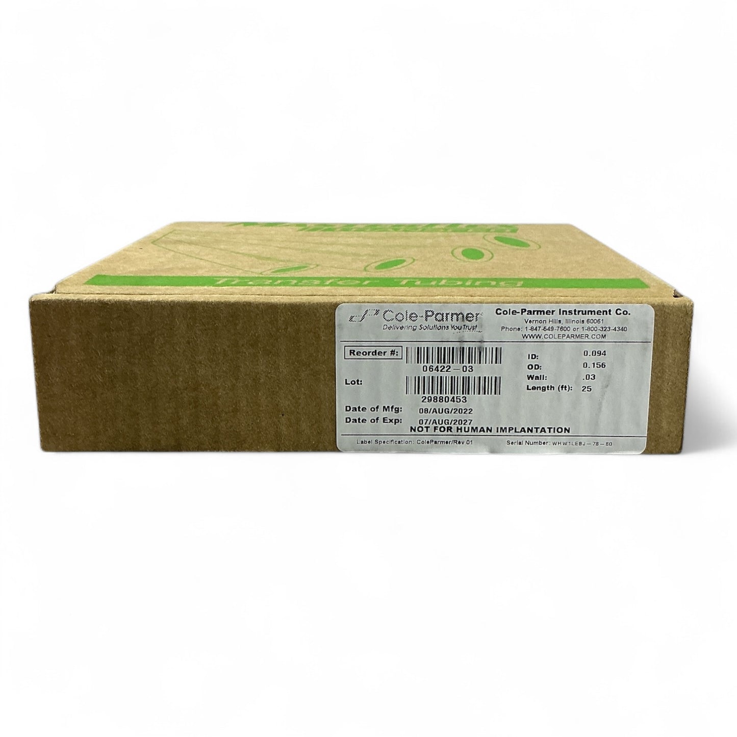 Cole-Parmer MasterFlex Transfer Tubing Clear C-Flex 25ft 06422-03 - New