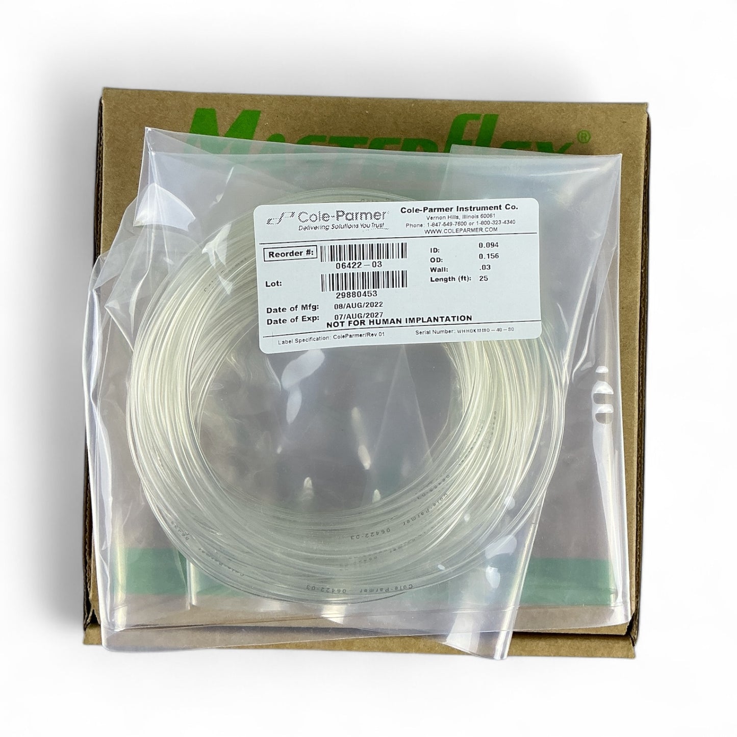 Cole-Parmer MasterFlex Transfer Tubing Clear C-Flex 25ft 06422-03 - New