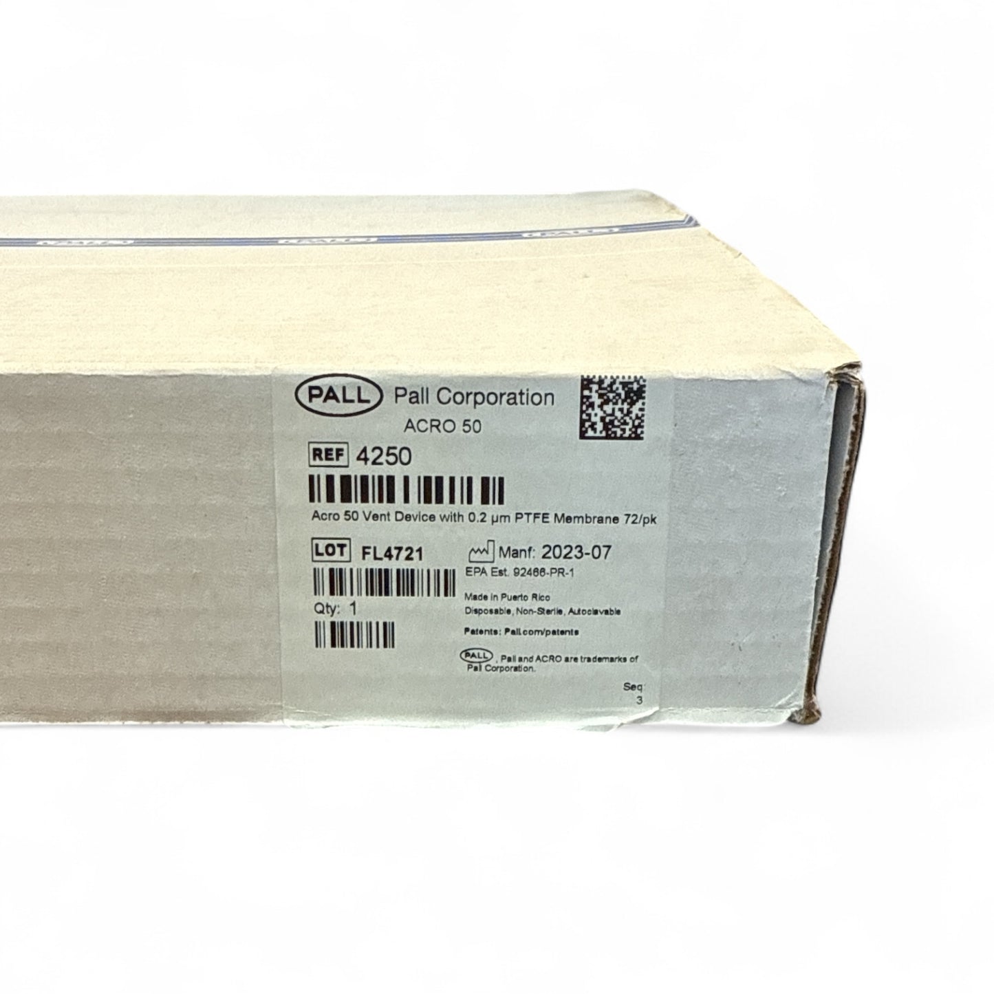 Pall Acro 50 Vent Device 4250 with 0.2 µm PTFE Membrane – 72/Pack - New in box