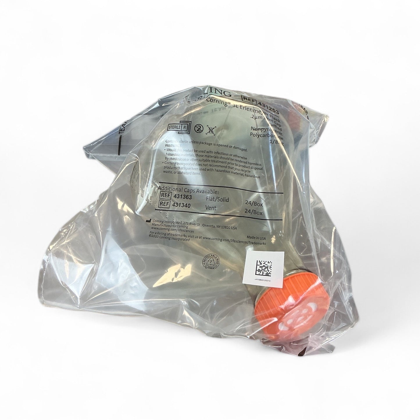 Corning 3L Erlenmeyer Flask with Vent Cap, Model 431253 – 4 Units