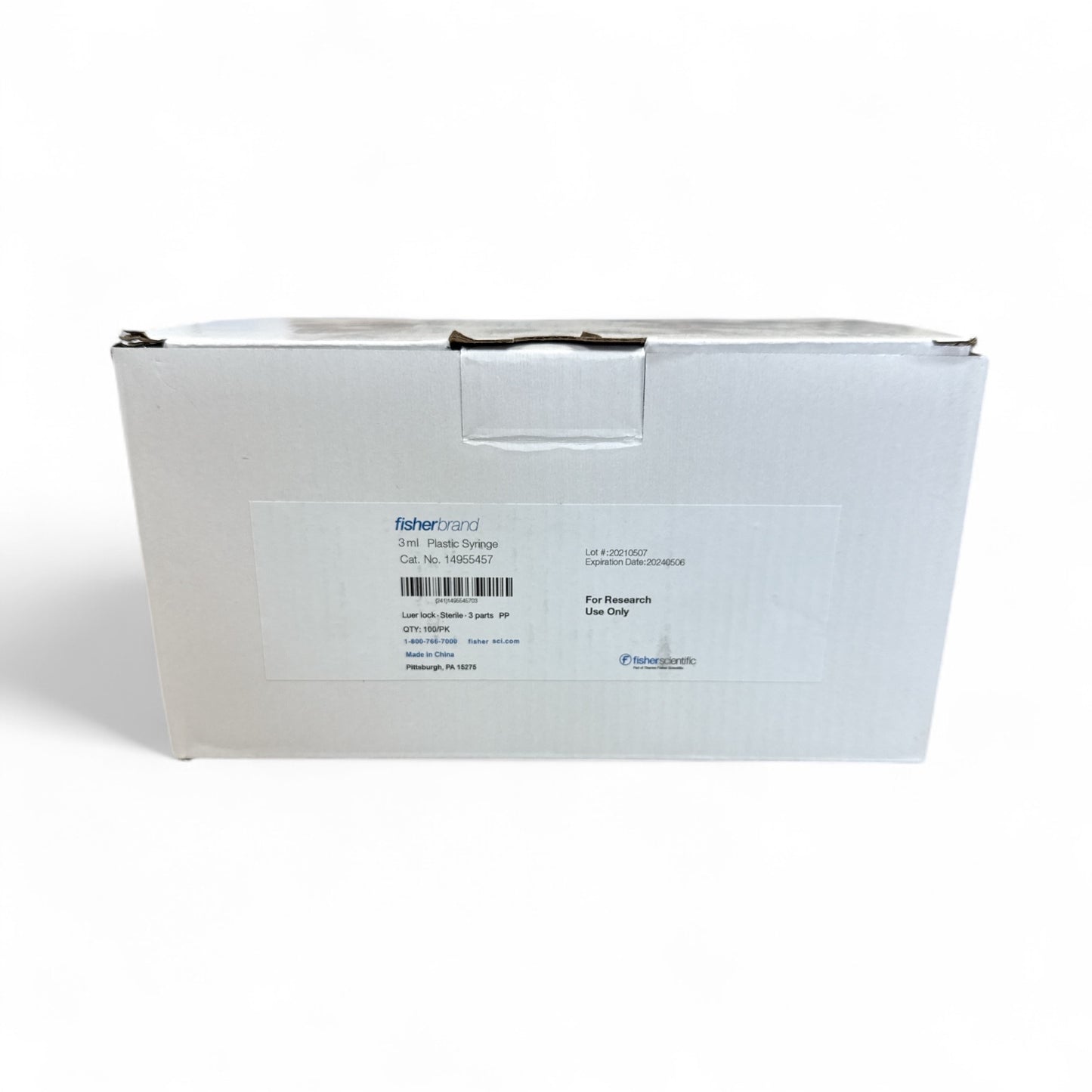 Fisherbrand 3mL Plastic Syringe Cat. No. 14955457 – Lot of 24 Boxes (2,400 Units)