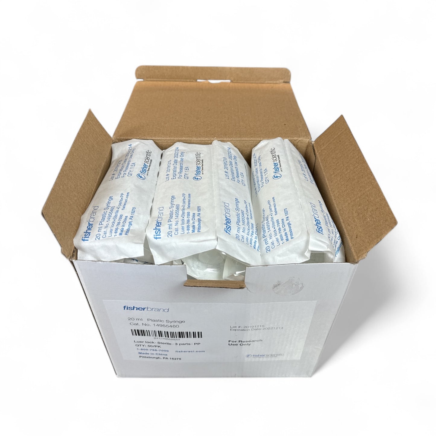 Fisherbrand 20mL Plastic Syringes 14955460 – Case of 50 Syringes