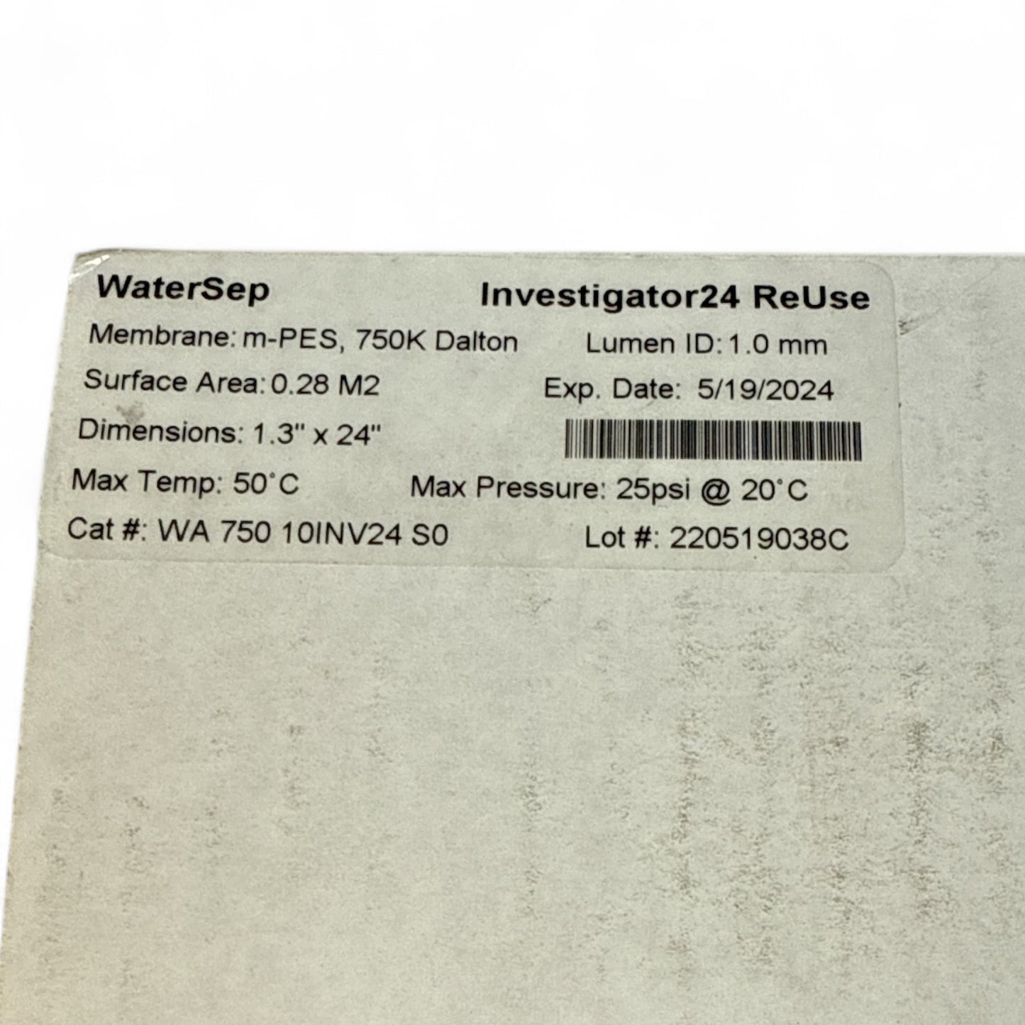 WaterSep Investigator24 ReUse Hollow Fiber Module WA 750 10INV24 S0 – 1 Unit