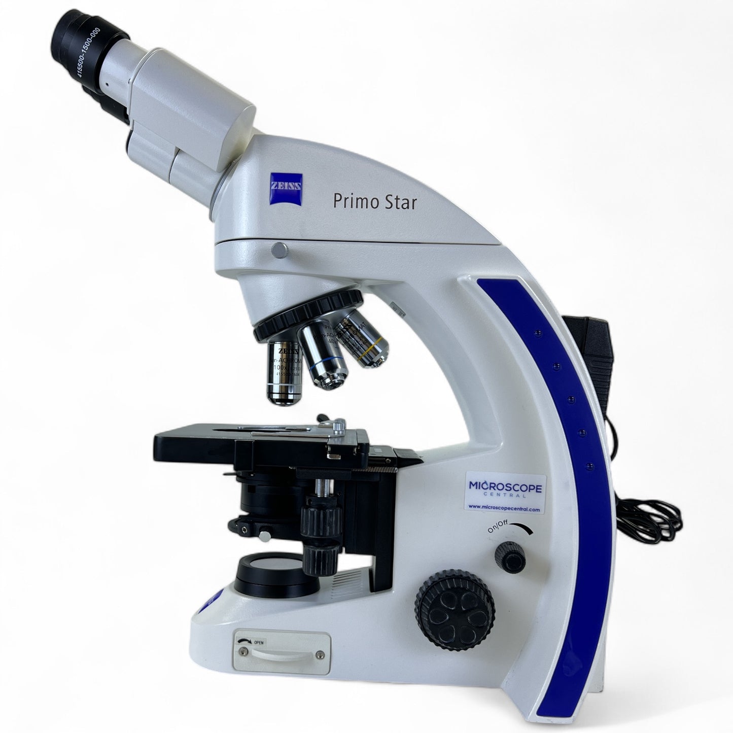 Zeiss Primo Star Microscope w/ 4x–100x Plan Objectives & Power Supply