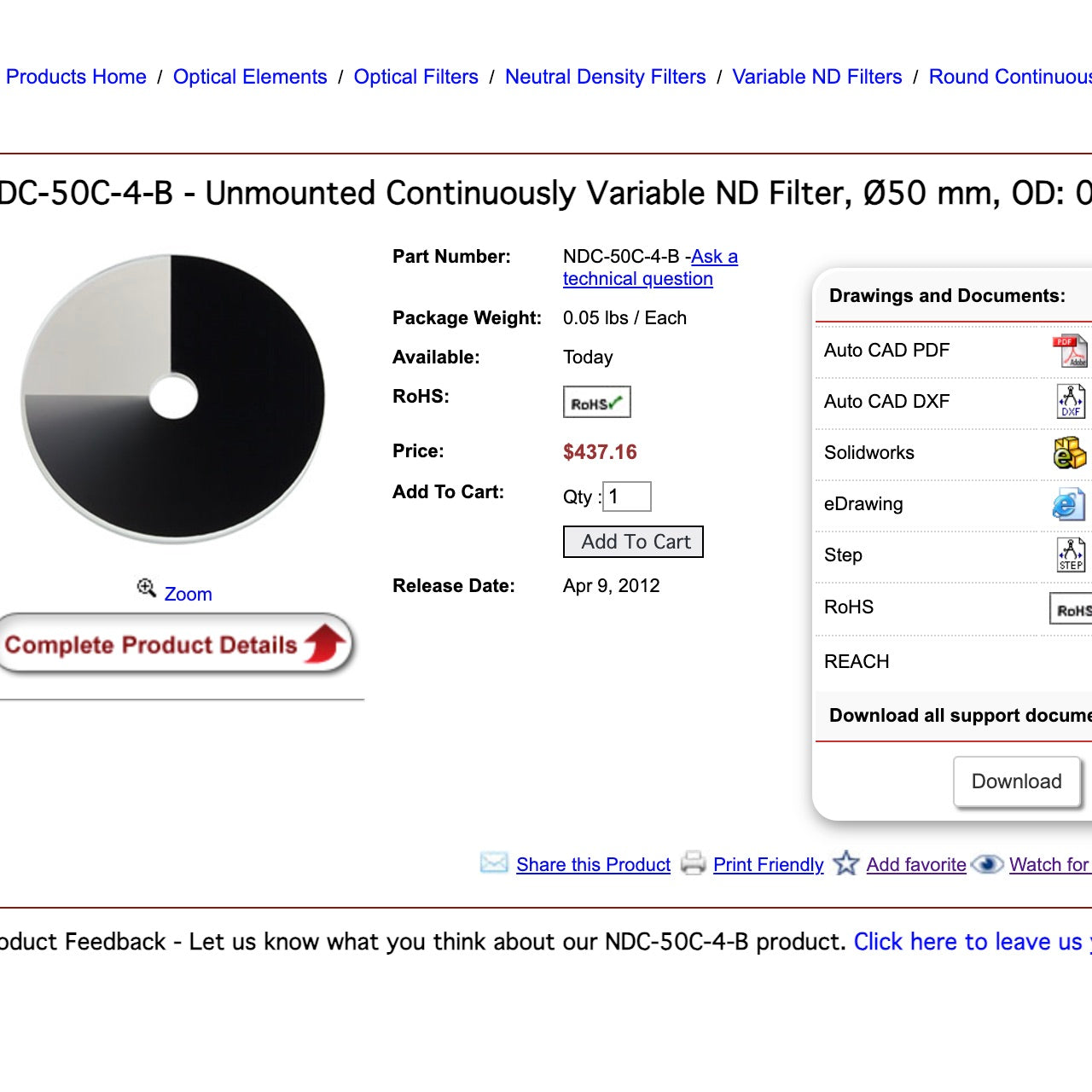 Thorlabs NDC-50C-4-B
