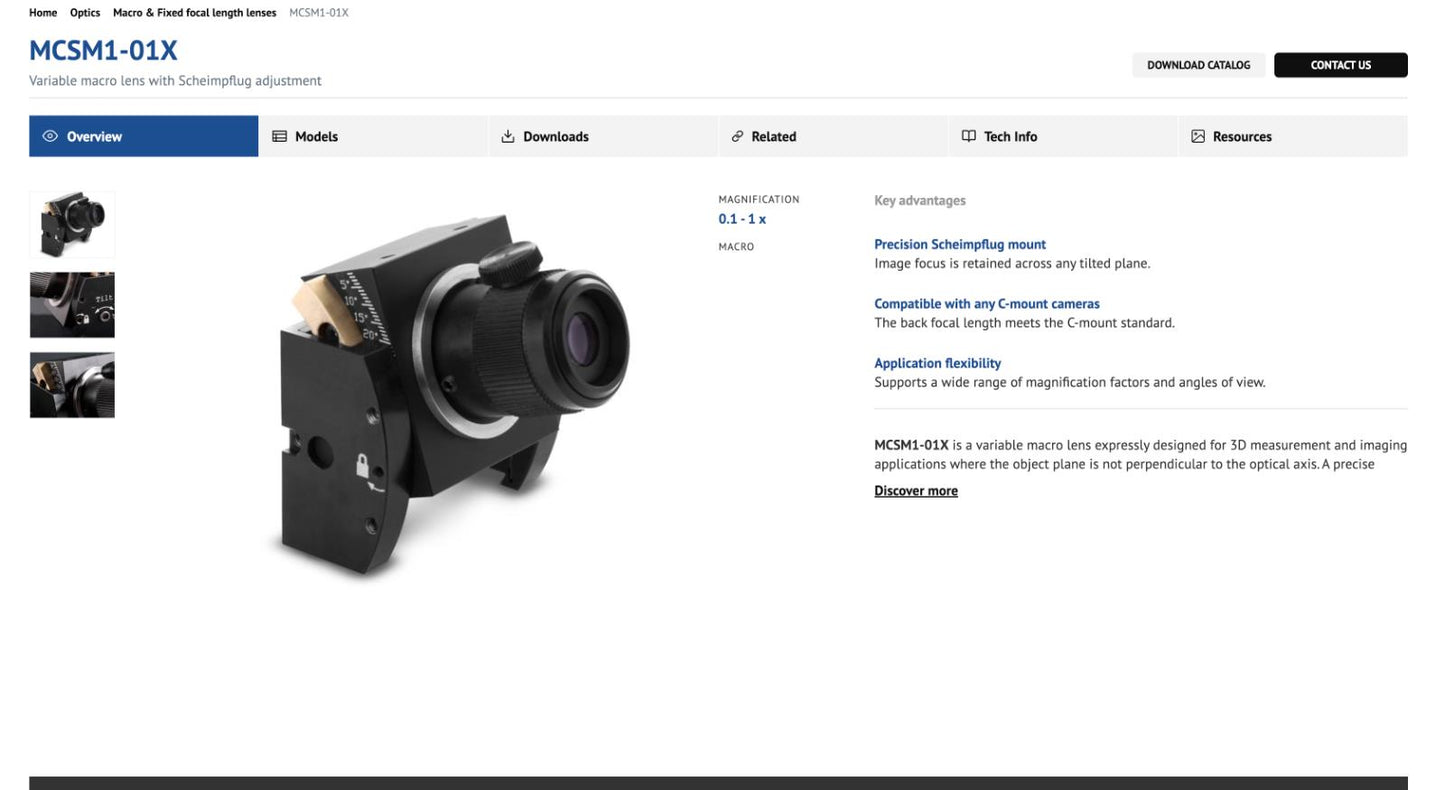Opto Engineering MCSM1-01X Variable Macro Lens With Scheimpflug Adjustment