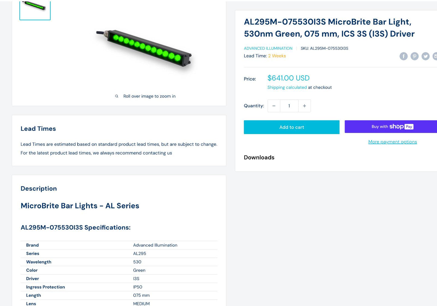 Advanced Illumination Machine Vision Led Light Bar AL295-150530C1D