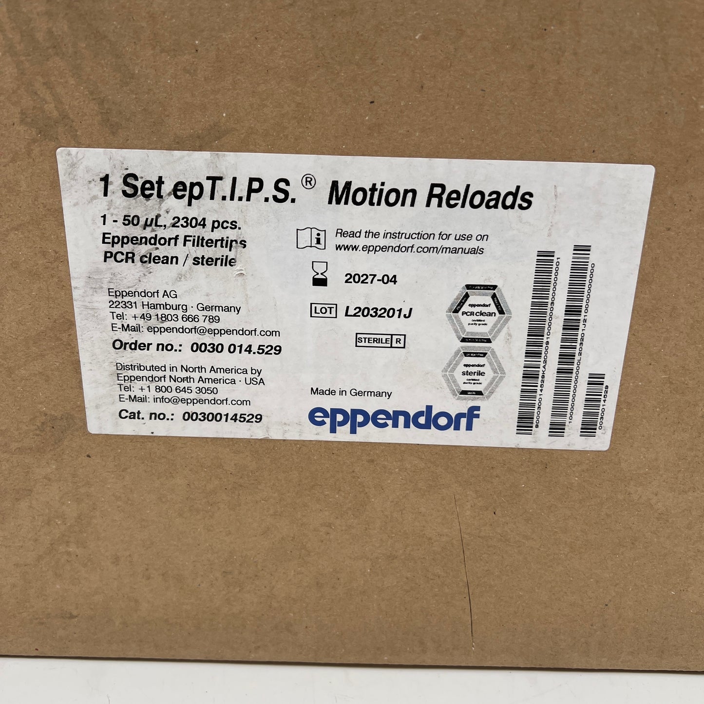 Eppendorf Motion Reloads 1 - 50 ul, 2304 pcs PCR Clean 0030014529 - New