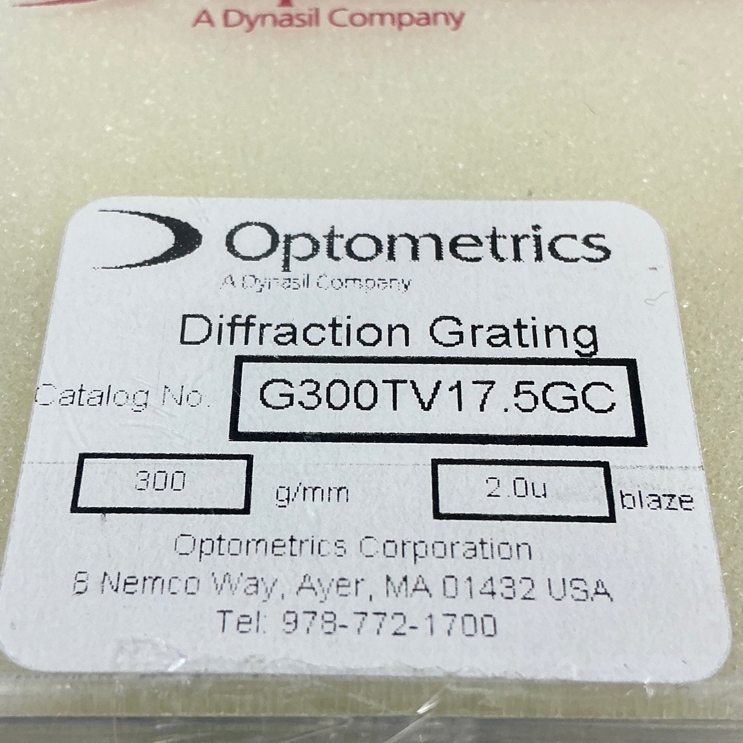 Optometrics G300TV17.5GC Diffraction Grating 300G/mm 2.0µ Blaze – Lot of 2 New