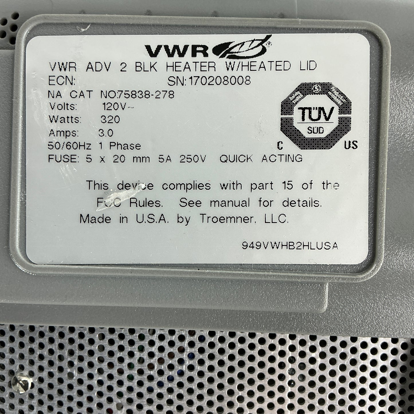 VWR Advanced Digital 2-Block Heat Block with Heated Lid – Cat No. 75838-278