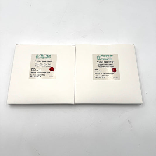 Celltreat Glass Fiber Filter Disks, 1.0µm, 90mm Dia – Lot of 2 Sealed Boxes Exp. 2027-03-18