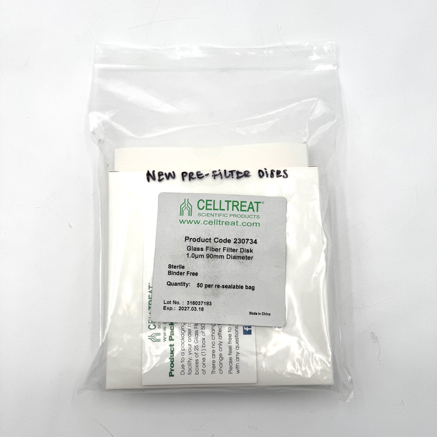 Celltreat Glass Fiber Filter Disks, 1.0µm, 90mm Dia – Lot of 2 Sealed Boxes Exp. 2027-03-18