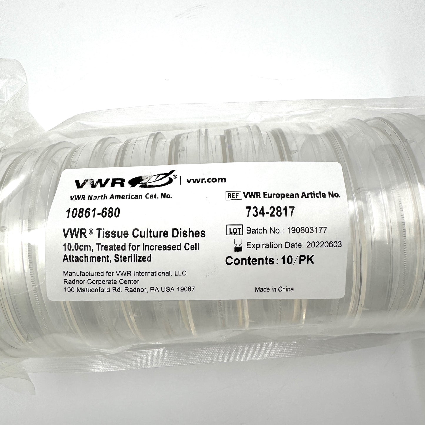 VWR 10861-680 Tissue Culture Dishes, 10.0cm Packs of 10 New