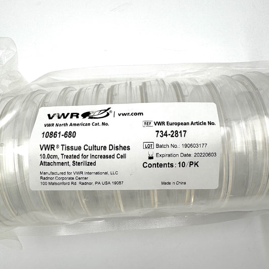 VWR 10861-680 Tissue Culture Dishes, 10.0cm Packs of 10 New