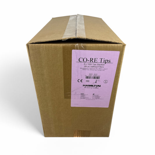 Hamilton CO-RE Tips 50µL, 6 x 1920 Tips Stacked – No Filters, New (Open Box)