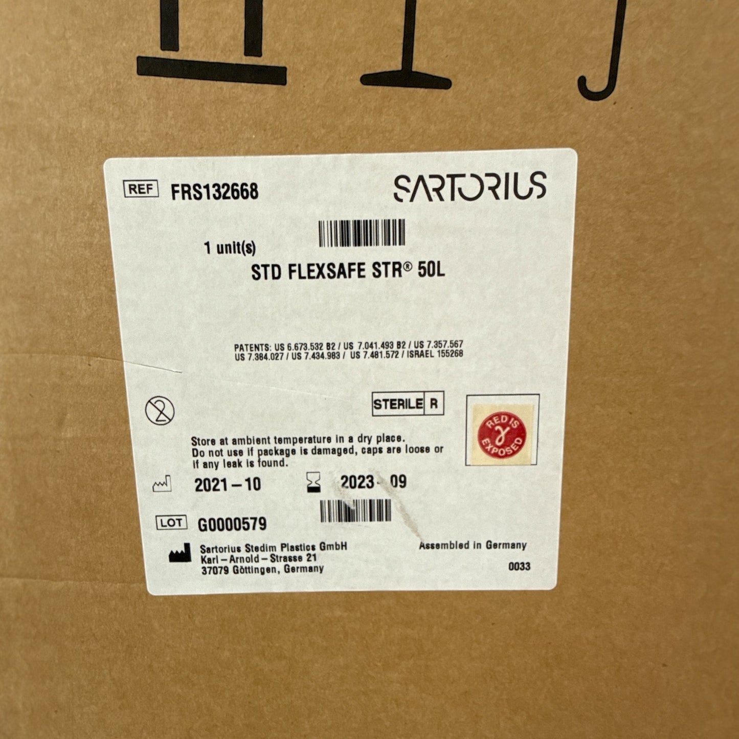 Sartorius Stedim STD Flexsafe STR® 50L Bioreactor Bag – Sterile Single-Use Bioreactor