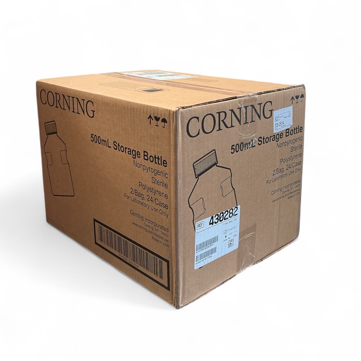 Corning 500mL Storage Bottle 430282 | Sterile | Polystyrene | Full Unopened Box | Lab Use | USA Made