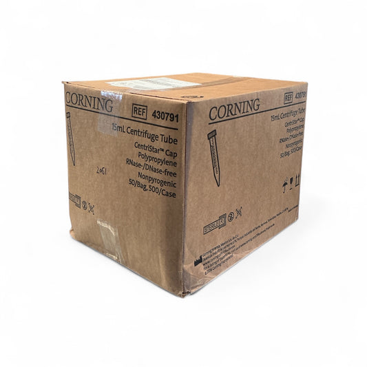 Corning 430791 15mL Centrifuge Tubes | 500/Case | Sterile RNase/DNase-Free | Unopened Full Box