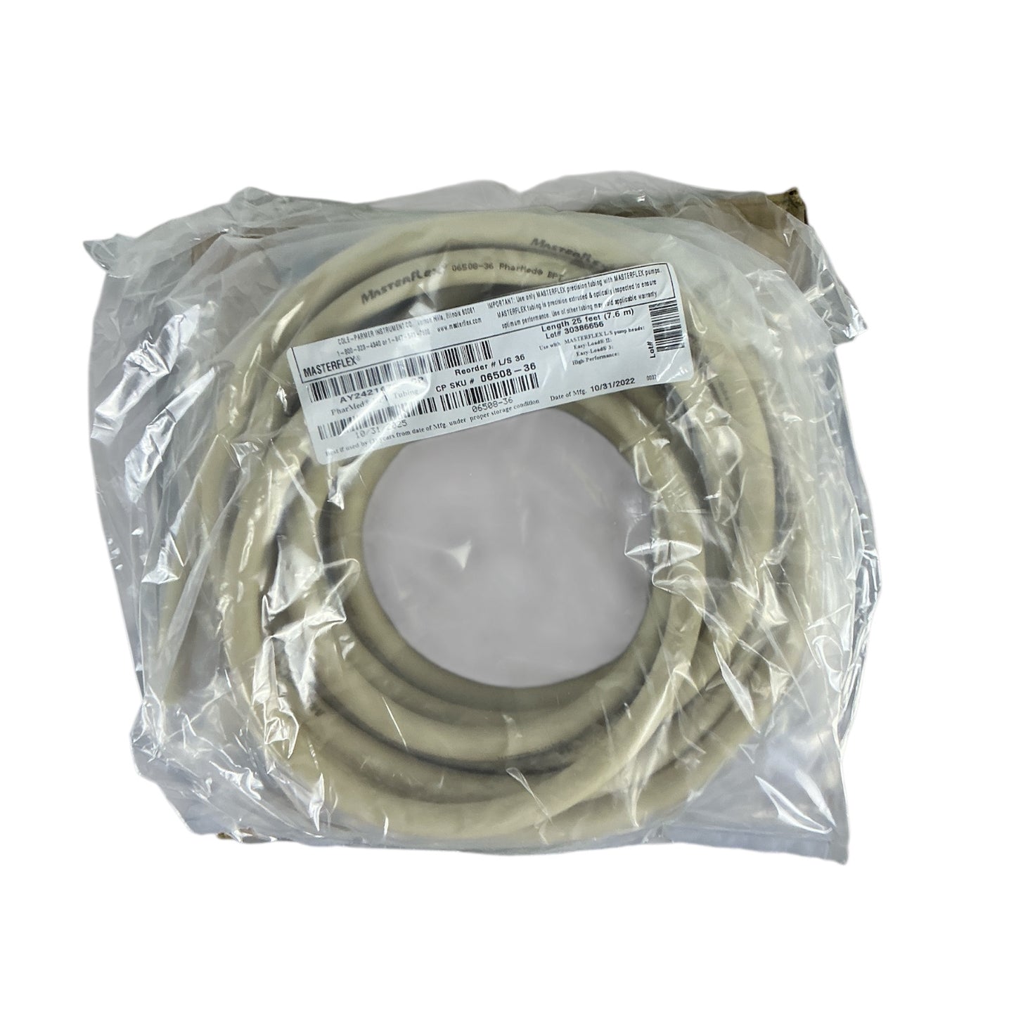 Cole-Parmer MasterFlex PharMed BPT Tubing L/S 36 25 Feet 06508-36