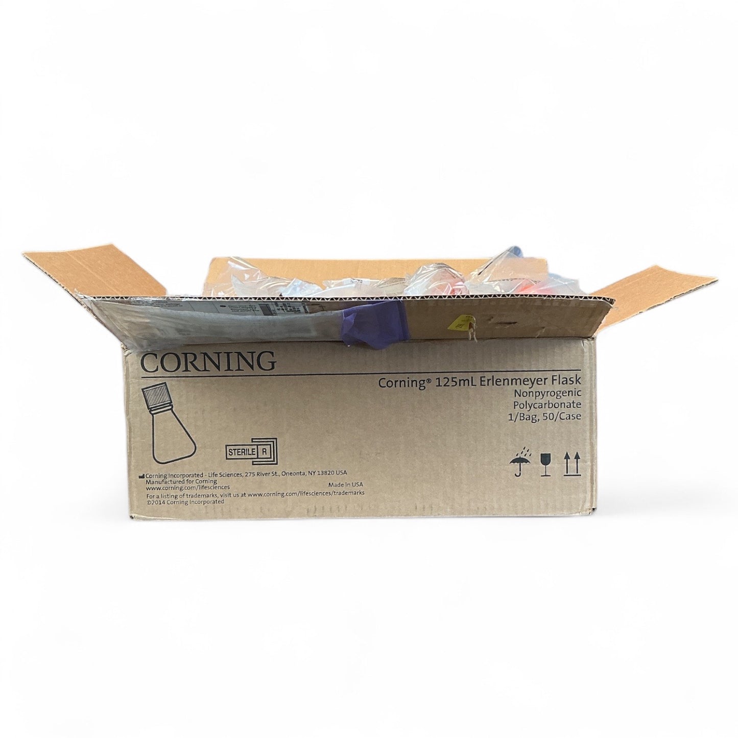 Corning 431143 125mL Erlenmeyer Flask with Vent Cap, Sterile Polycarbonate, 47/Box