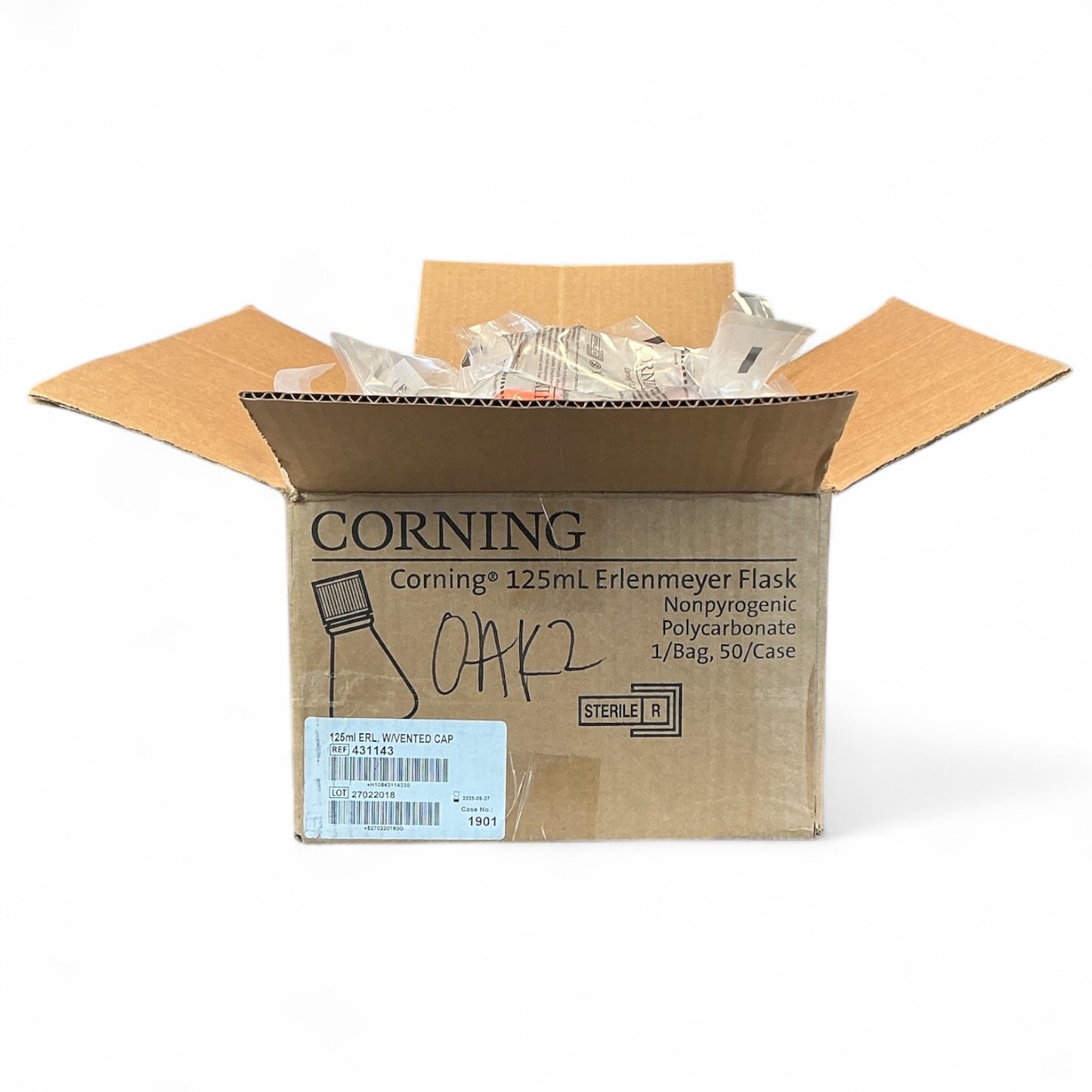 Corning 431143 125mL Erlenmeyer Flask with Vent Cap, Sterile Polycarbonate, 47/Box