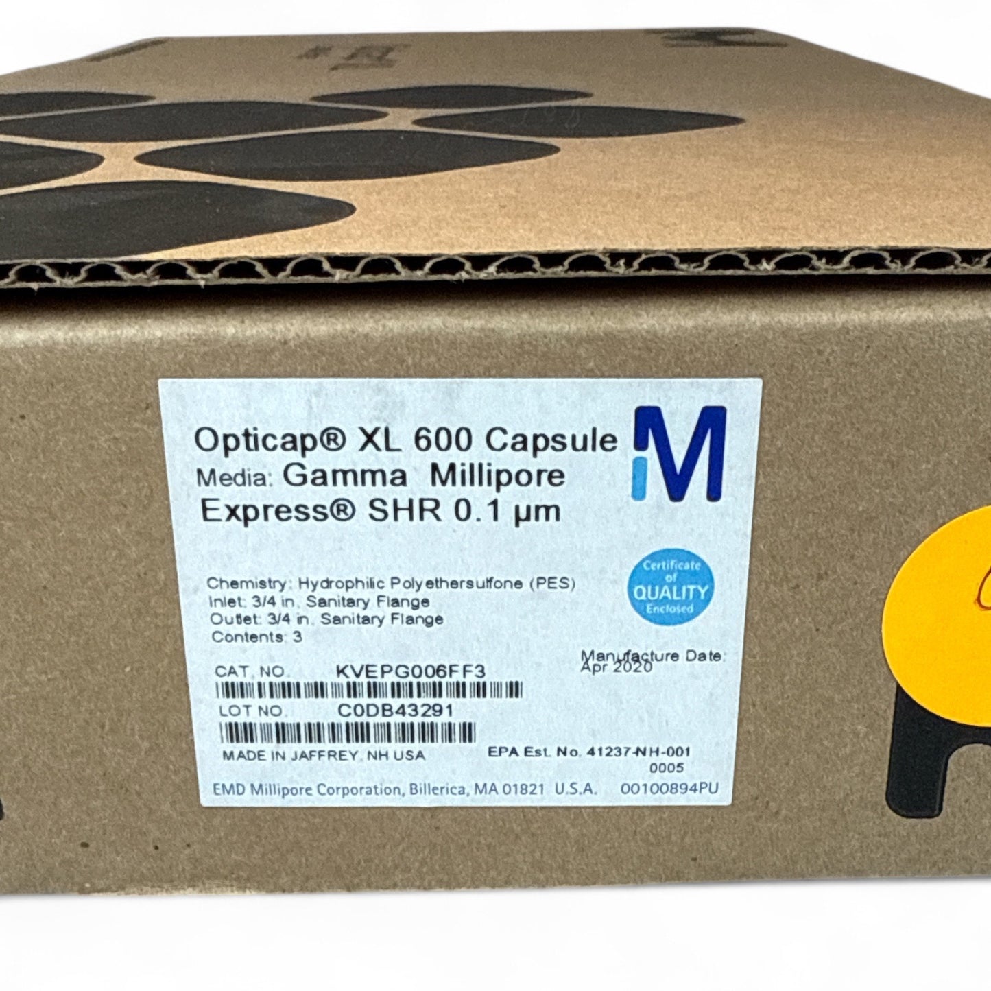 Millipore Opticap XL 600 Capsule SHR 0.1 µm Sterile Filter 3-Pack