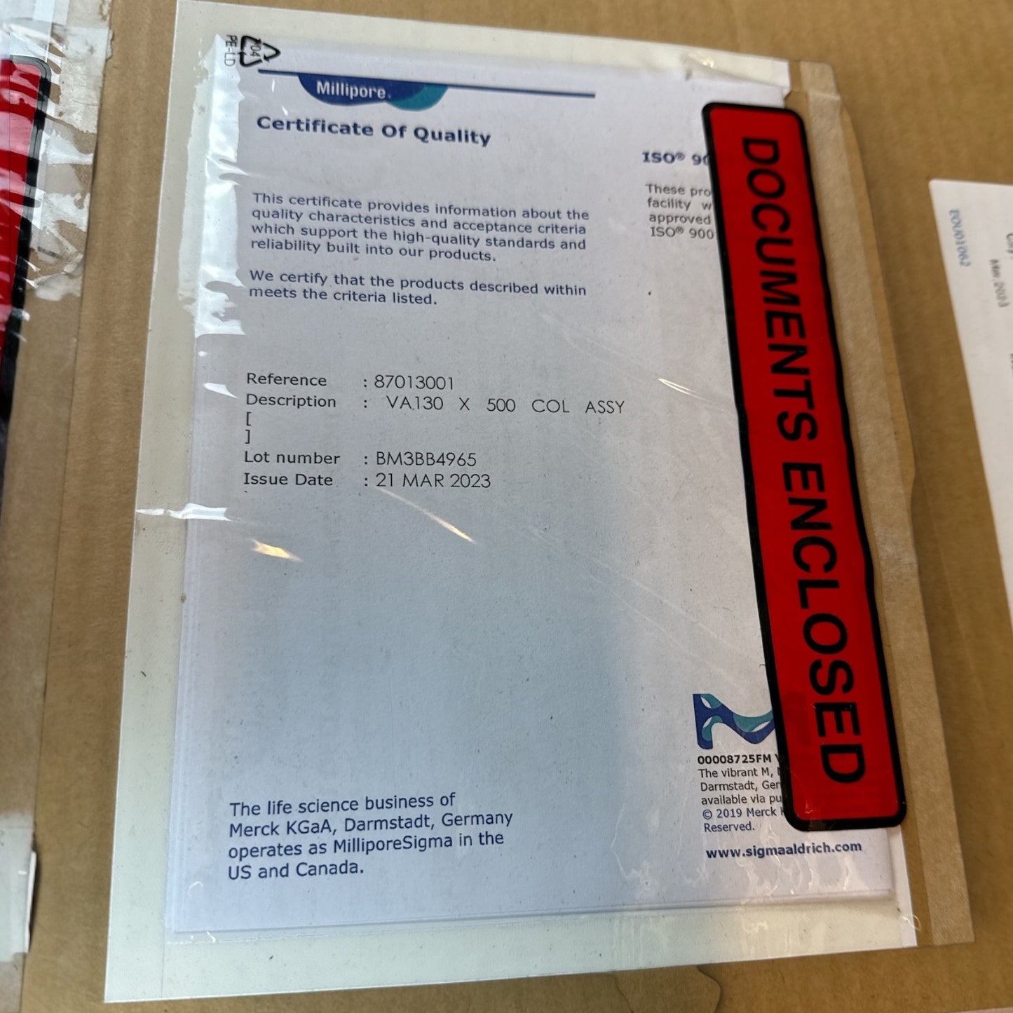 Millipore Vantage Chromatography Column VA130 X 500 – Factory Sealed