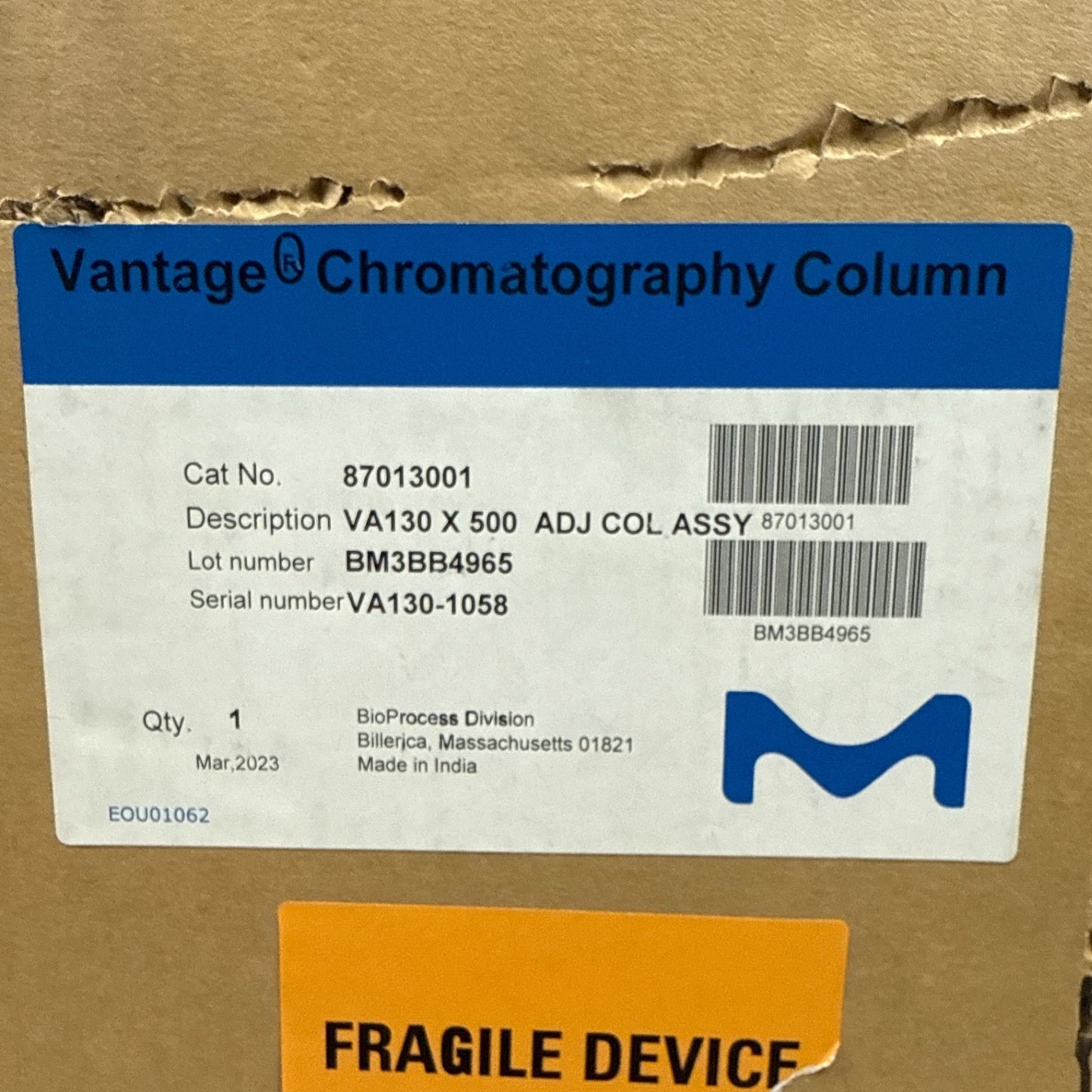 Millipore Vantage Chromatography Column VA130 X 500 – Factory Sealed