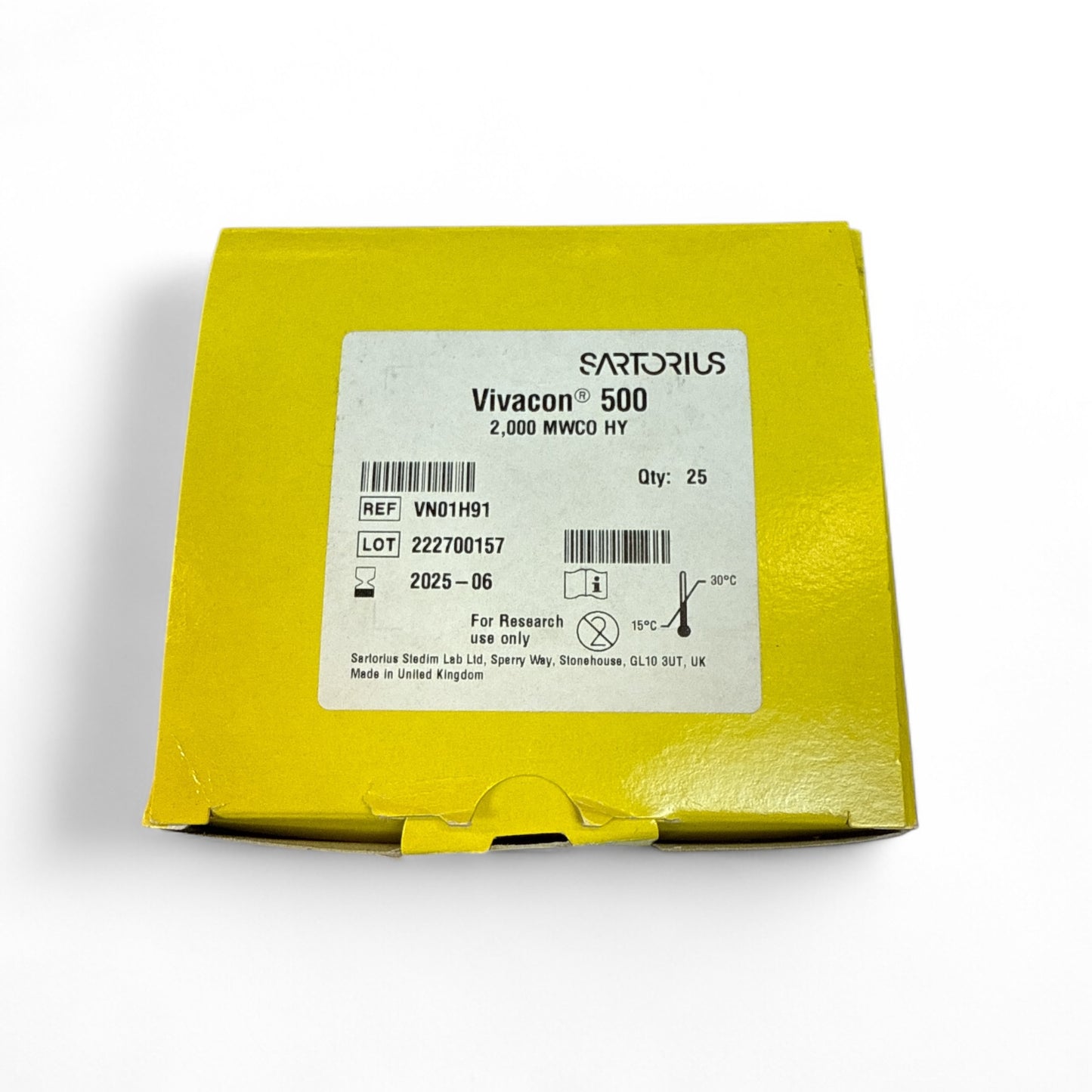 Sartorius Vivacon 500 2,000 MWCO HY Centrifugal Filter Units, VN01H91 – Qty 25 - New in Box